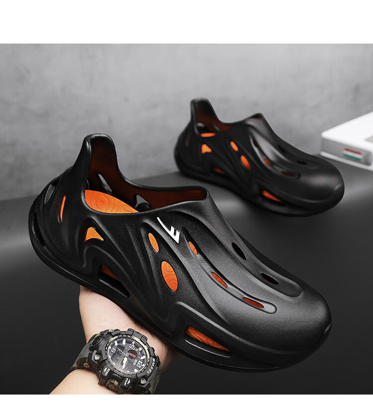Warrior Official Men's Summer New Hole Shoes Non-slip Outdoor Beach Sandals White Black Size 44 17