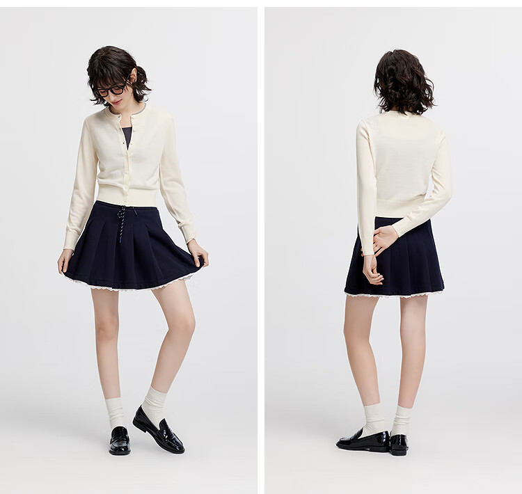 Semir Women's Short Colorblock Knit Cardigan Round Neck Wool Sweater 2025 Autumn 101525106006 7