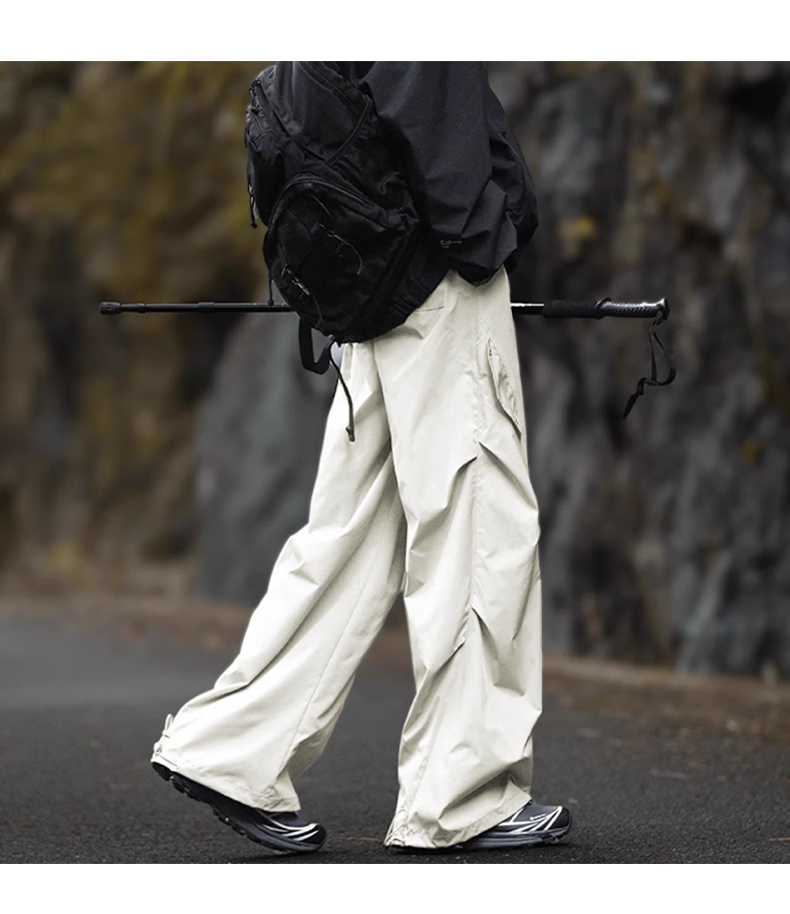 Dingfengbaoluo American-Style Outdoor Paratrooper Cargo Pants for Men, Loose-Fitting Casual Wrinkle Design Long Trousers for Summer, XP01 Beige 2XL 24