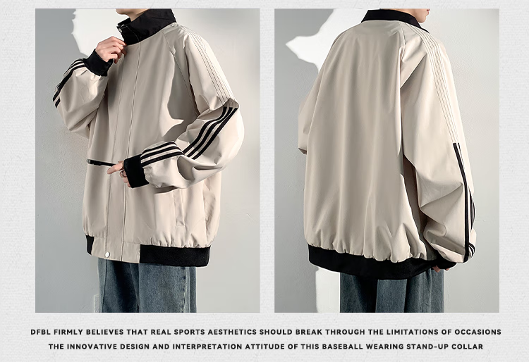 Dingfengbaoluo Men's Workwear Jacket Autumn Loose Stand Collar Baseball Sports Waterproof Casual Jacket MUY01 Light Khaki XL 9