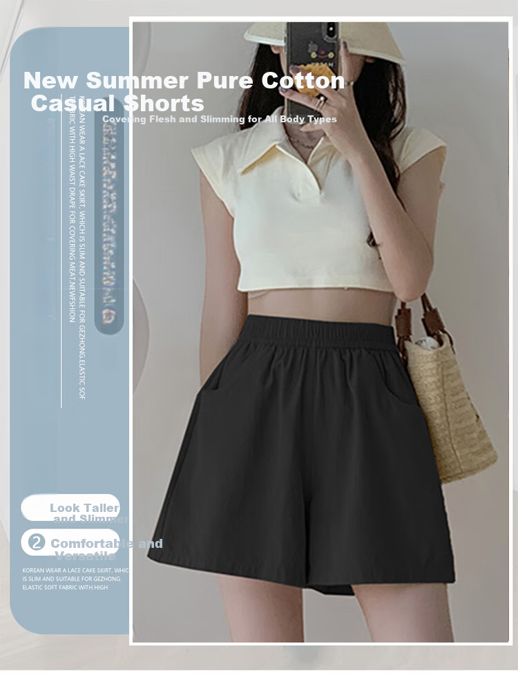 Free Style Pure Cotton Workwear Shorts for Women Summer 2026 New High Waist Slim Loose Wide Leg Outdoor Running Casual Knee-Length Pants 1