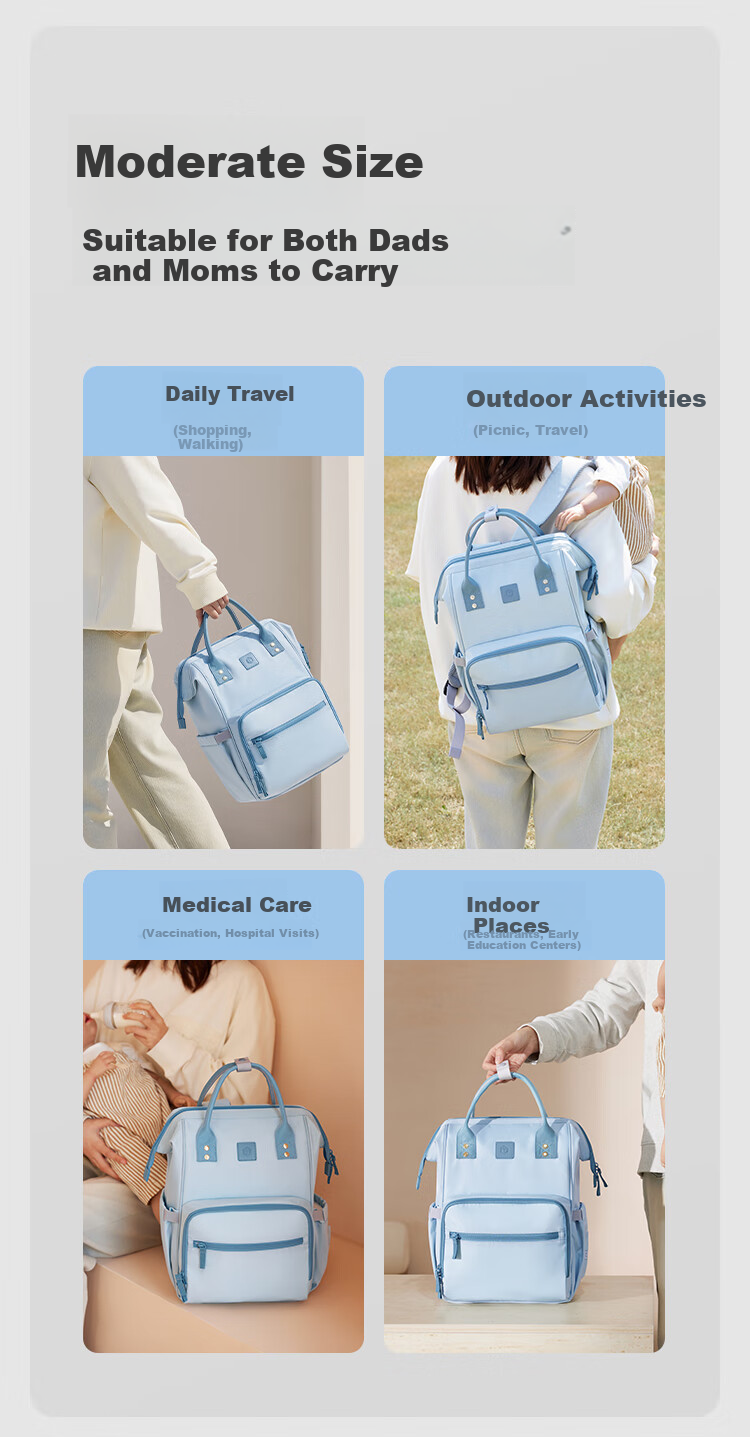 JD Original Mami Bag, Maternity And Baby Outdoor Handheld Backpack, Lightweight Multifunctional Large Capacity Mom Bag, Light Blue 4