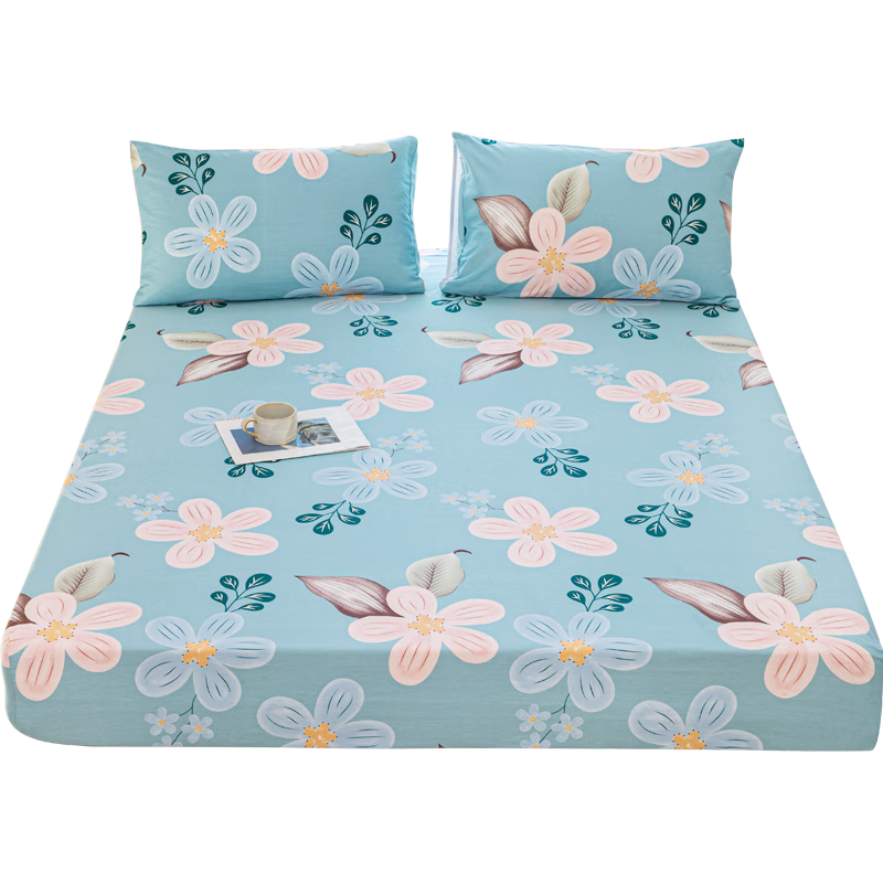 Grace Class A 7A Antibacterial Fabric, 100% Pure Cotton Washed Cotton Fitted Sheet, Single Piece 150*200cm, Floral Patter