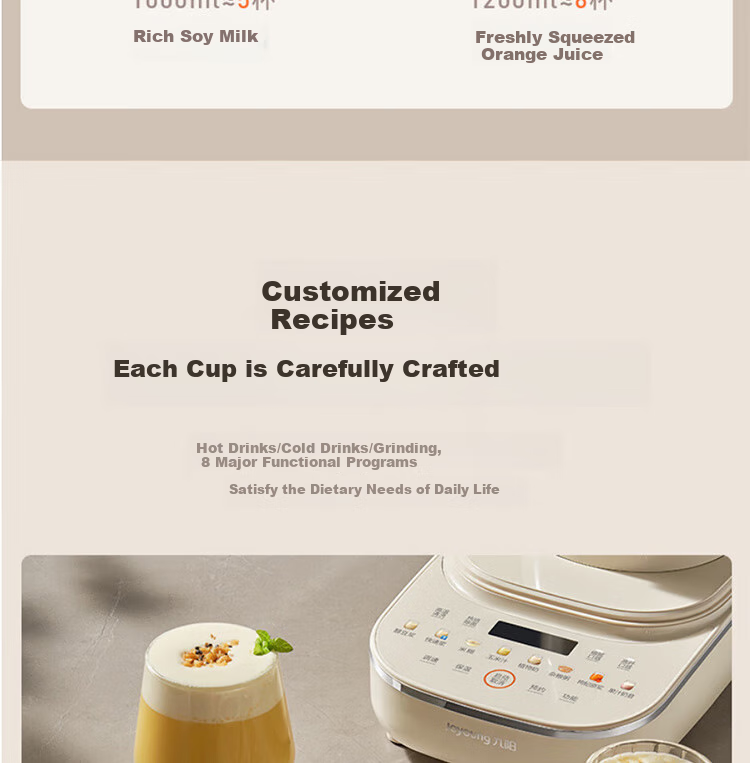 Joyoung Home Use 1.2L Capacity Variable Frequency Quiet Blender with Adjustable Texture, Fully Automatic Filter-Free Soy Milk Maker B730 33