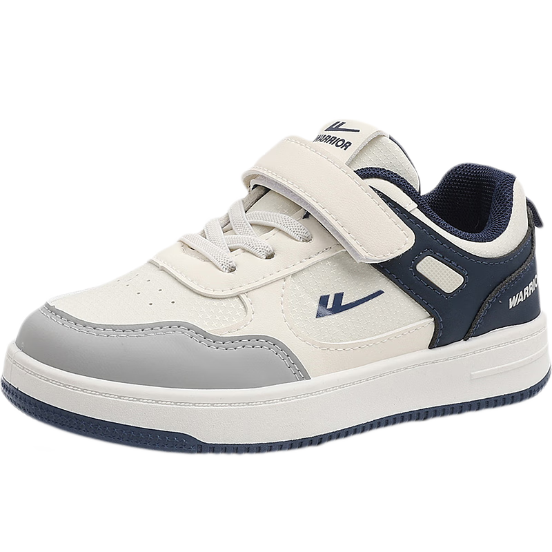 Warrior Children's Canvas Shoes, Spring And Autumn Boys And Girls White Sneakers, Versatile Casual Shoes for School, WZ(CL)-1511, Beige Deep Blue, Size 28