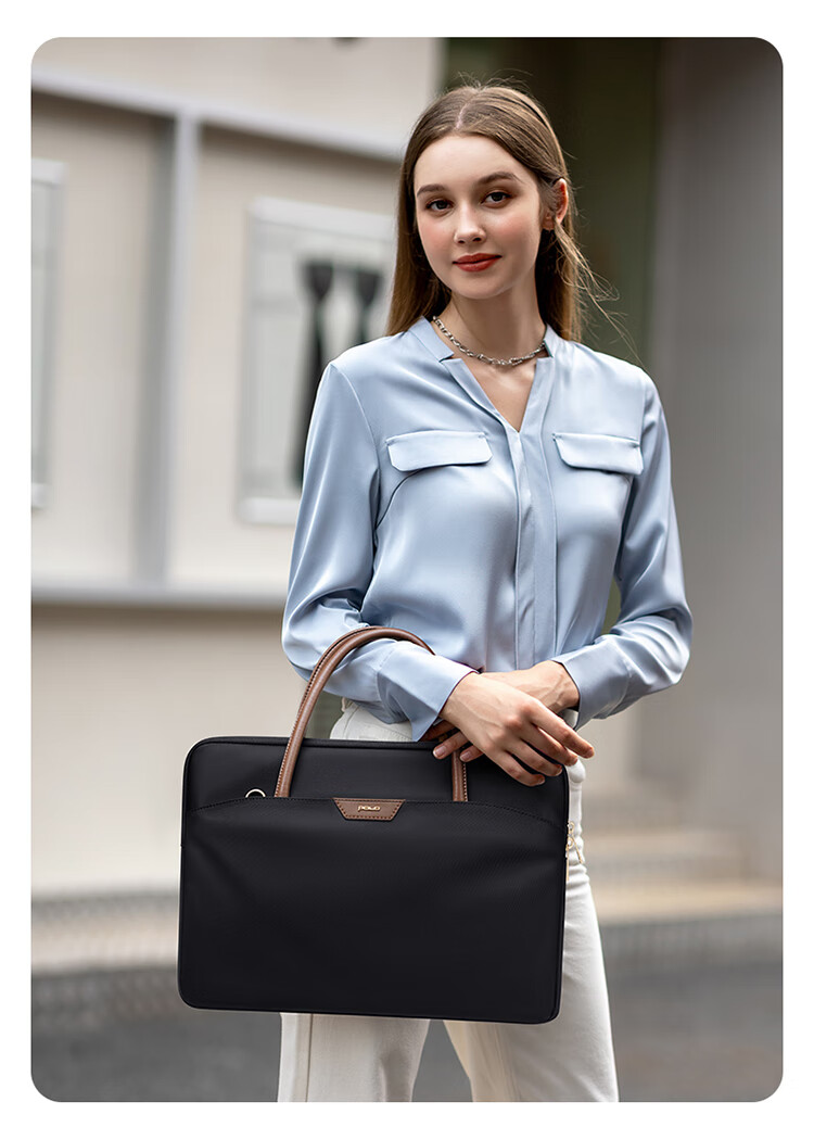 POLO Laptop Bag Briefcase for Women, Large Capacity Tote Bag, 14-Inch Notebook Handbag, Business Commute Shoulder Bag 4