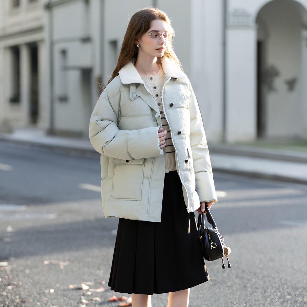 TonLion 2025 Winter Women's Faux Shearling Collar Long Down Coat
