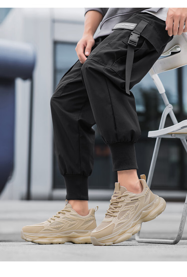 Warrior Men's Shoes 2026 New Summer Breathable Mesh Trendy Casual Sports Dad Sneakers Beige Size 39 13