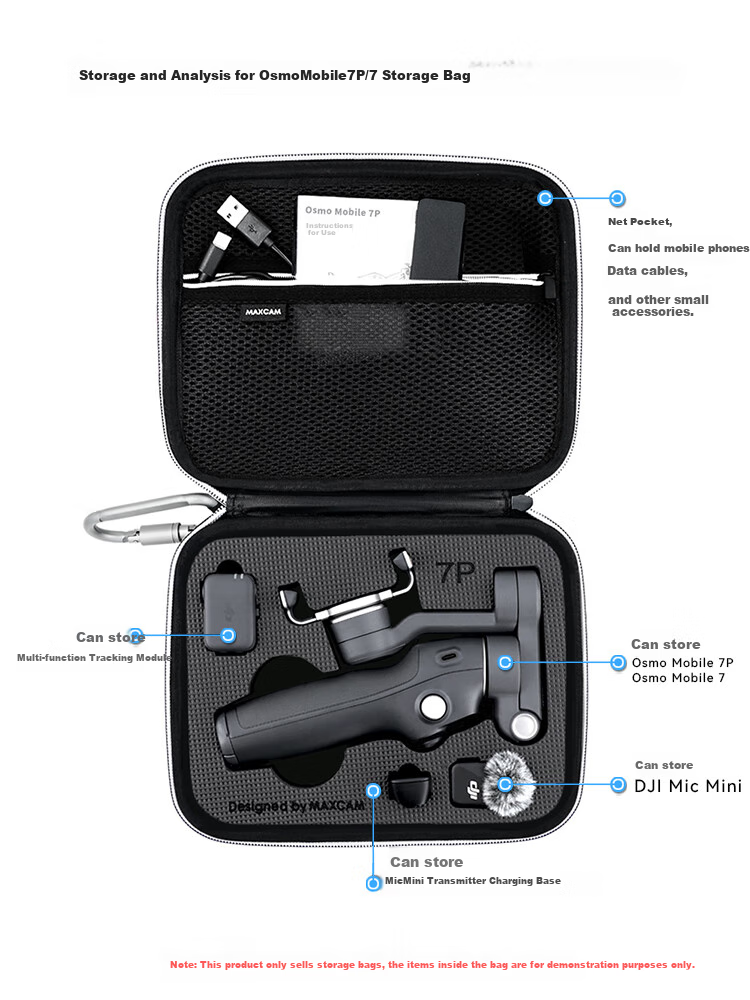 MAXCAM Compatible with DJI Osmo Mobile 87P Smartphone Gimbal Stabilizer, Portable Storage Case, Hard Shell, Shockproof, Drop-Resistant Protective Box, Accessories, Handbag 3