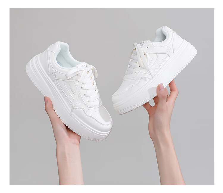 Warrior Women's Shoes, Thick-Soled Versatile White Sneakers for Spring And Autumn, New Sweet Casual Shoes, Student Sports Skateboard Shoes, Khaki Color, Size 38 15