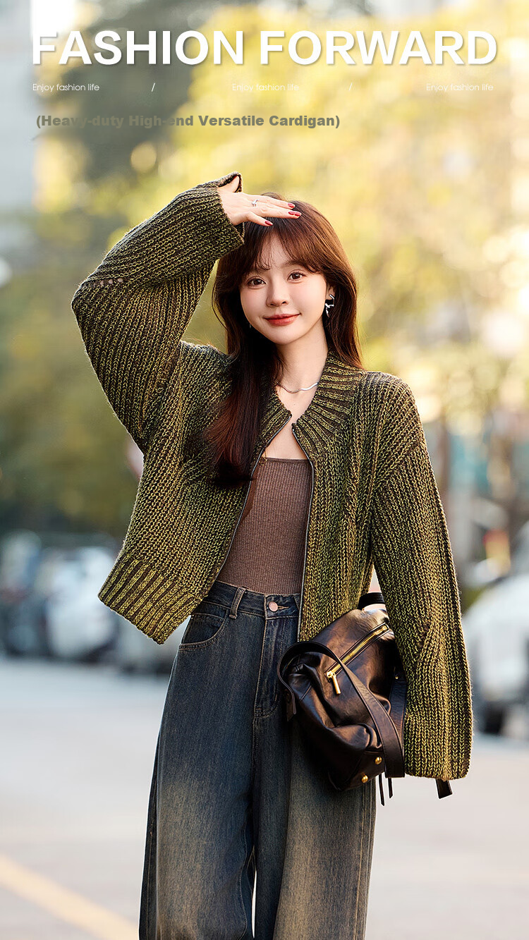 Mt [Shengbai] Winter Heavyweight Design, Chunky Knit Cardigan Short Jacket for Niche Desig 1