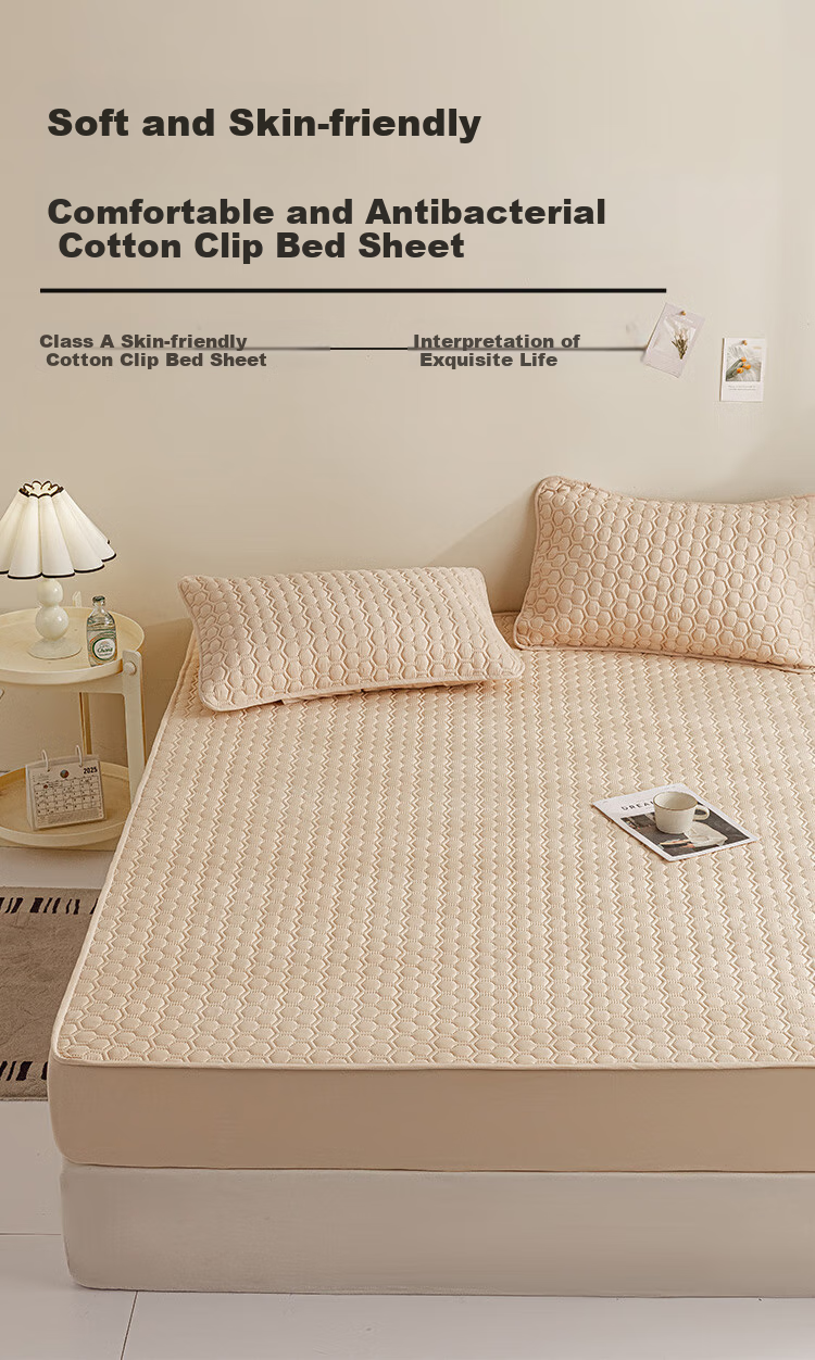 Dushiliren Class A Quilted Antibacterial Fitted Sheet, Home Bed Cover, Single Full Coverage Dustproof Bed Cover, Milk Tea Color, 150*200cm 1