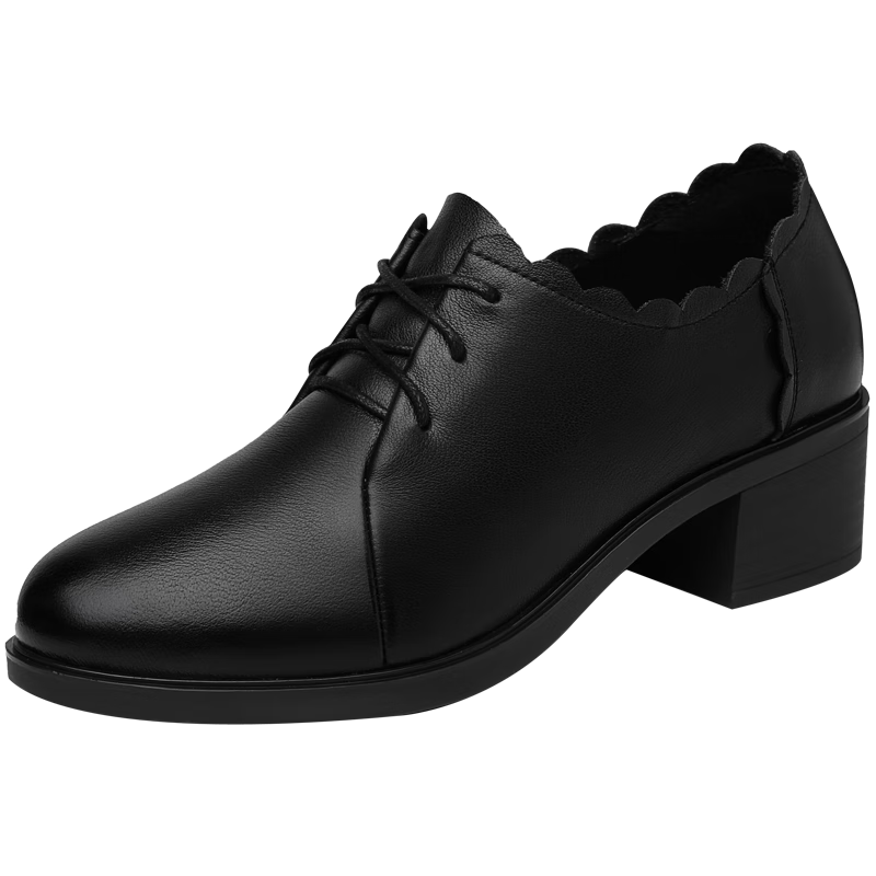 Fugui Bird Genuine Leather Cowhide High Heel Women's Spring Autumn Fashion Pointed Toe Chunky Heel Pumps All-Season Versatile Shoes Black 36