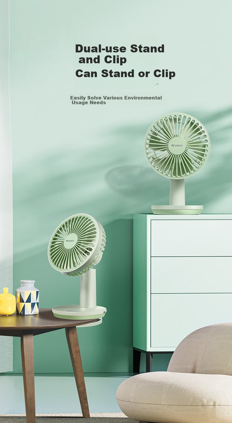 GREE USB Rechargeable Fan, Desktop Handheld Mini Desk Fan, Portable Office Outdoor Camping Home Office Table Fan, Electric Fan FSTZ-1201A6 4