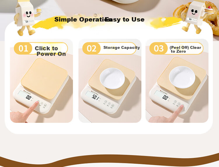 Baijie Electronic Kitchen Scale High Precision Food Scale Gram Scale Baking Scale 0.1g/10kg Rechargeable 13