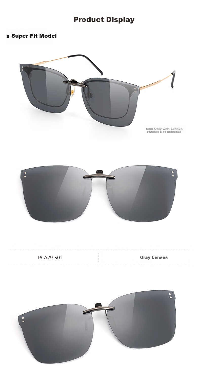 PARIM Myopia Sunglasses Clip for Men, Driving-Specific Polarized Ultra-Light Large Size Myopic Sunglasses Clip Square Glasses 8