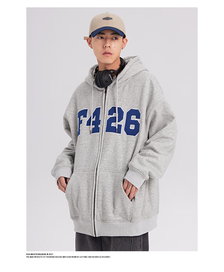 F426 Self-Operated Store National Trend Autumn Loose Versatile Couple Style Patchwork Embroidery Large LOGO Cardigan Sweatshirt Jacket, Light Green, L 6