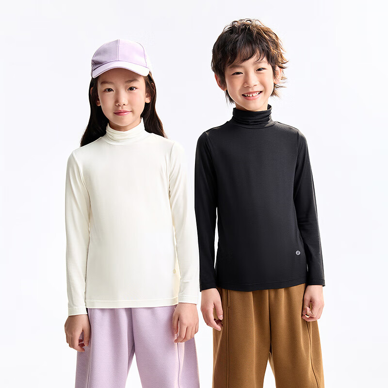 Annil Kids Boys and Girls High Collar Long Sleeve T-Shirt 2025 Autumn New Black Size 150