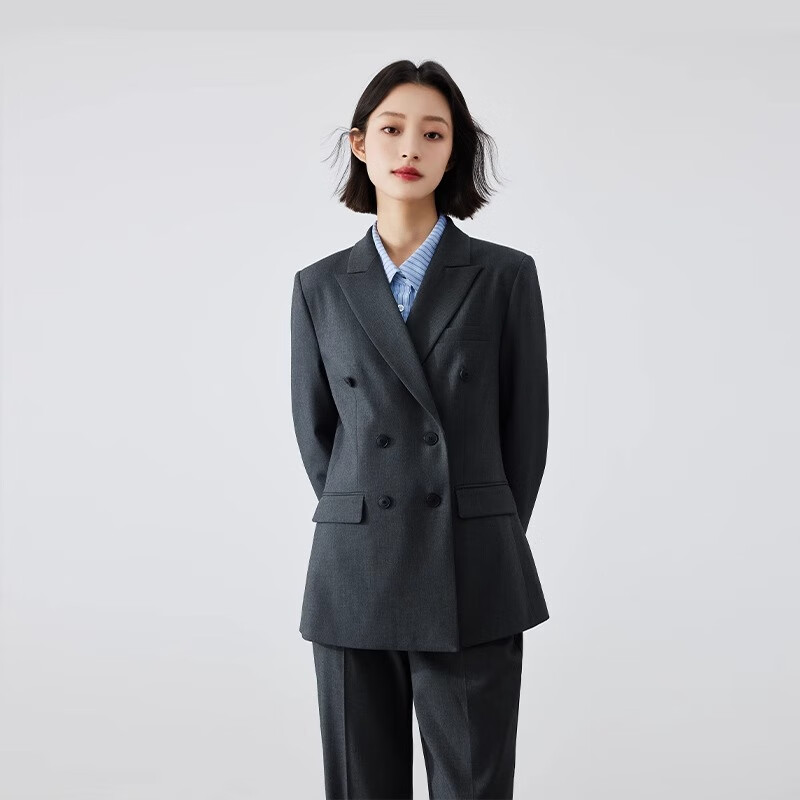 Miss Bird Premium Gray Blazer Women's Professional Petite Interview Formal Suit Set