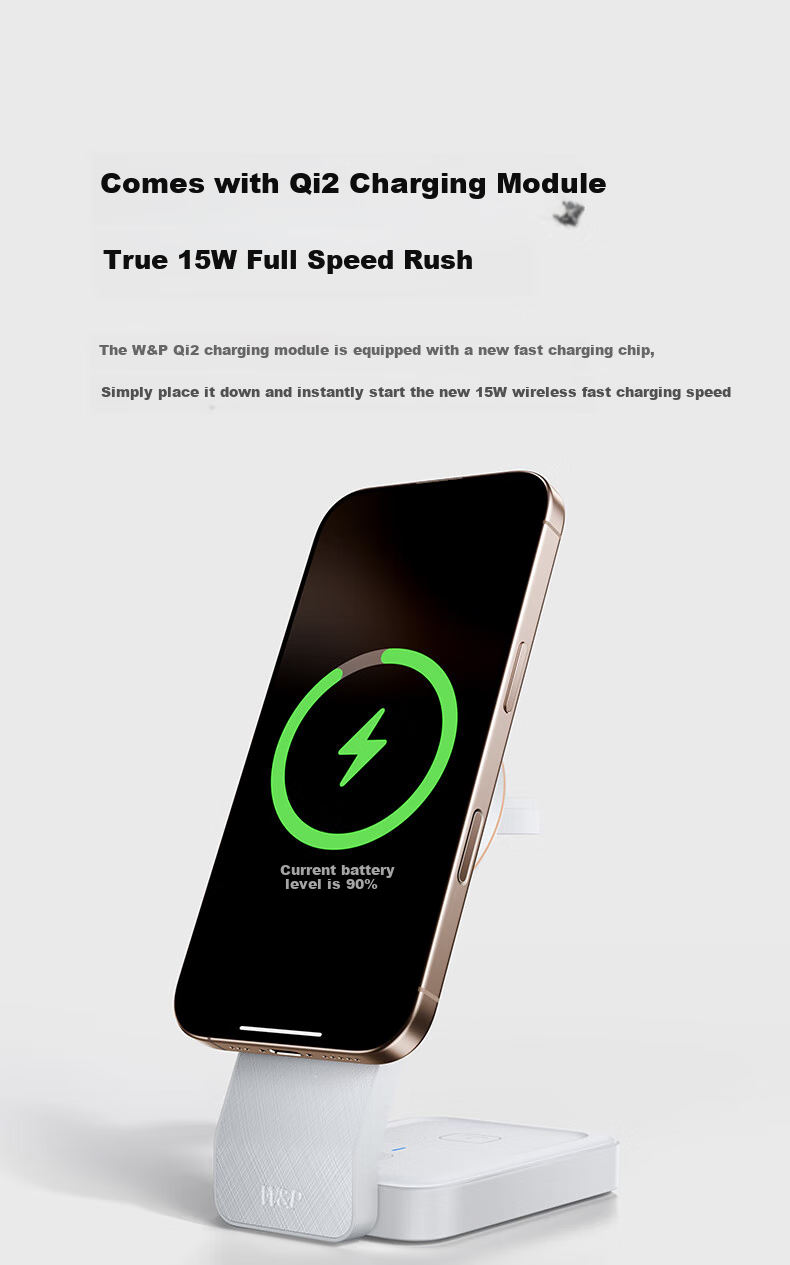 W&P QI2 Certified Apple 18-In Wireless Charger, Portable Magnetic Stand, 25W/15W Fast Charging, Compatible with Earphones, Apple Watch, Wp 11