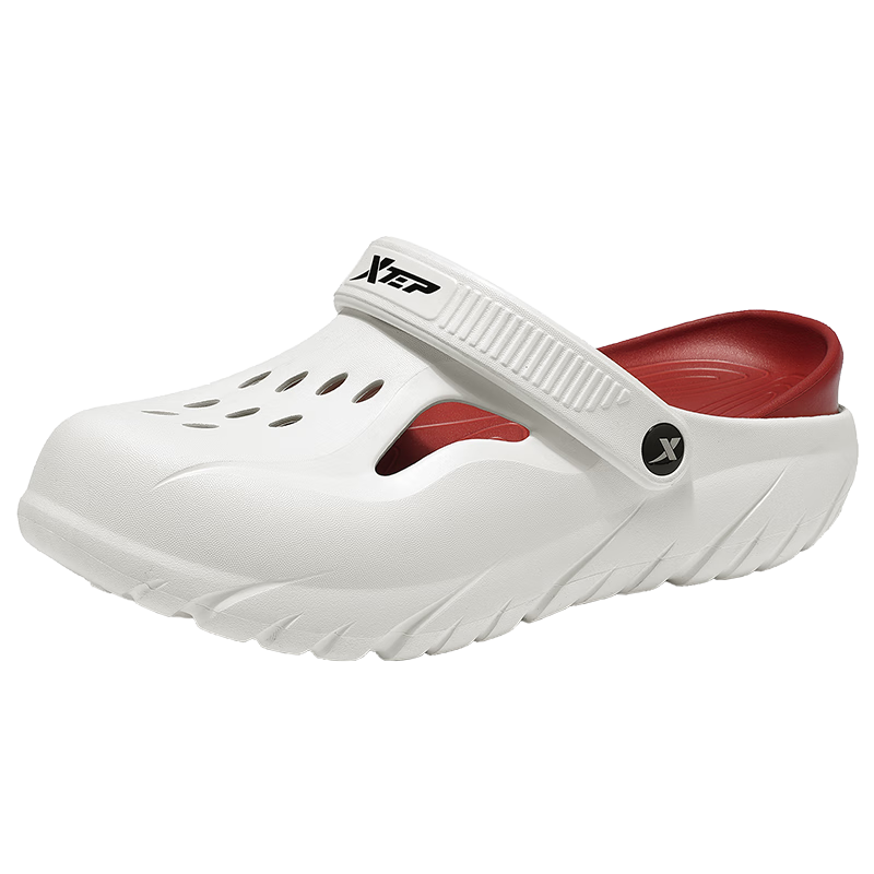 XTEP Men's Sports Sandals Dual-Purpose Beach Shoes Summer Hollow Shoes A030 White Red Size 38-39