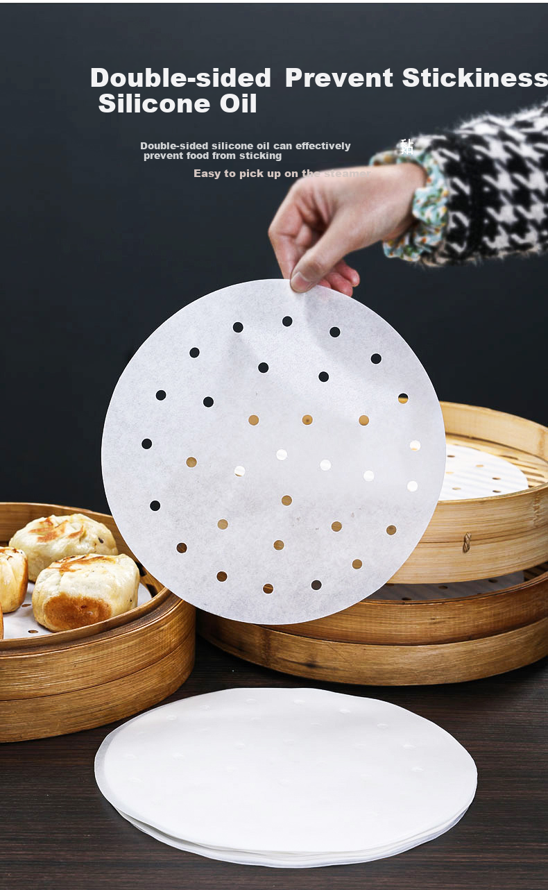 Fangcaodi Steamer Paper, 100 Sheets, Disposable Steaming Paper for Buns And Mantou, Non-Stick Paper Liner for Xiaolongbao, Steamer Tray Paper, Diameter 27CM 11