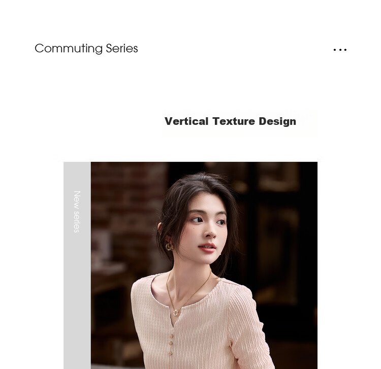 Sentubila [Solid Color Long-Sleeve T-Shirt], 2025 Autumn Vertical Striped Textured V-Neck Placket Three-Button Elastic Long T-Shirt 2
