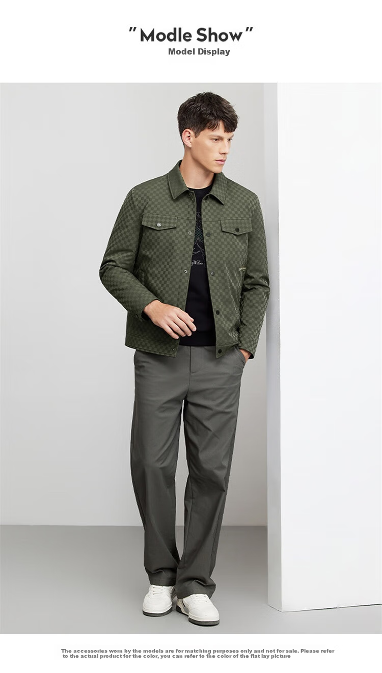 DANCING WOLVES Trendy Checkered Lapel Workwear Style Jacket Easy-Care Men's Jacket 001 Black L(175) 7