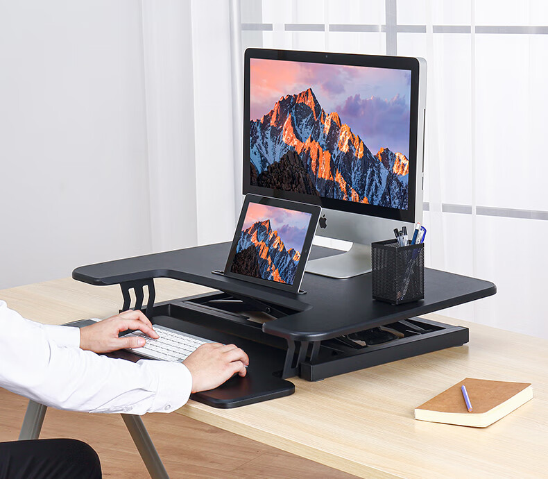 ECOLUS Height Adjustable Desk, Computer Desk, Standing Desk with Lift Support, Dual-Layer Workstation for Standing Office Use, LST05BK 16