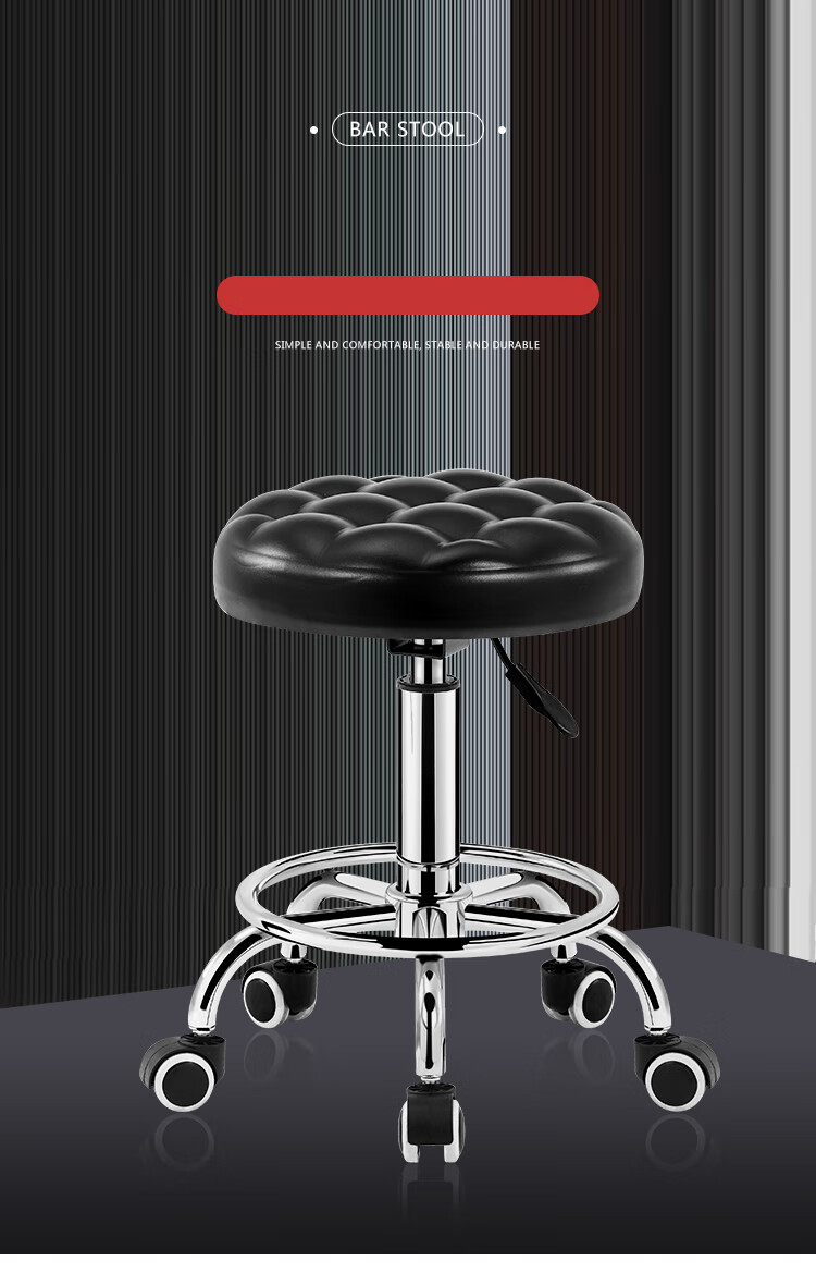 Huakai Star Bar Stool Adjustable Bar Chair Round Stool with Wheels Lift B-6 Upgraded Black 1