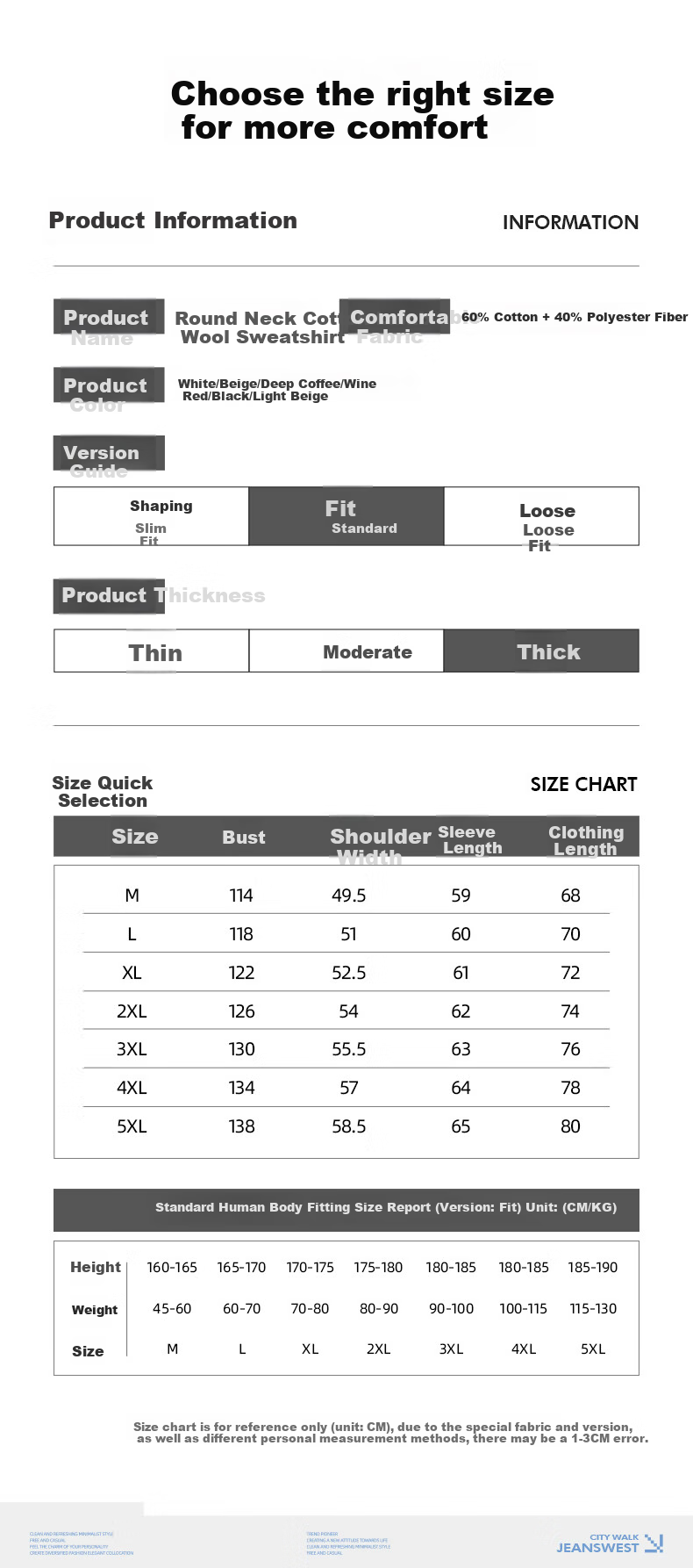JEANSWEST LIFE Men's Sweatshirt, Winter Fleece-Lined Thickened National Trend Inner Layer Top, Round Neck Heavyweight Cashmere Warm Coat 8