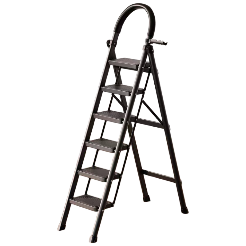 YuanNai Qiaoqian Household Folding Ladder Multi-Functional A-Frame Telescopic Thickened Indoor Stair Ladder - Black Six Steps