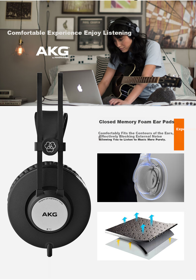 AKG K92 Over-Ear Closed-Back Monitoring Headphones Studio HiFi Music Wired Headphones for Computer and Mobile Phone Holiday Gift 2