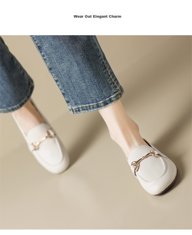 ZHR Women's Slippers, Elegant Closed-Toe Mule Sandals, Simple Slip-On Loafers, AH381T, Apricot Color, Size 37 11