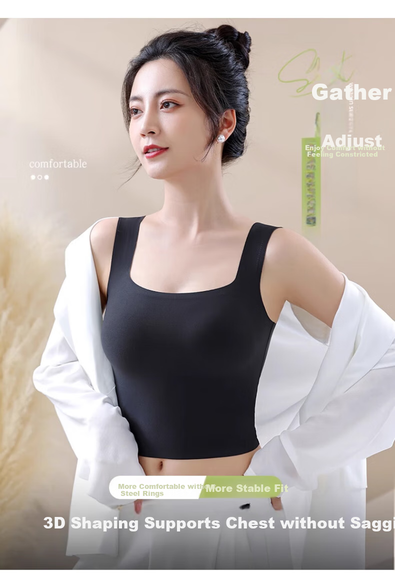 GUJIN Ice Silk Seamless Tank Top for Women with Built-In Bra Pads, Spring Thin New Style for Outer Wear, White XL 9