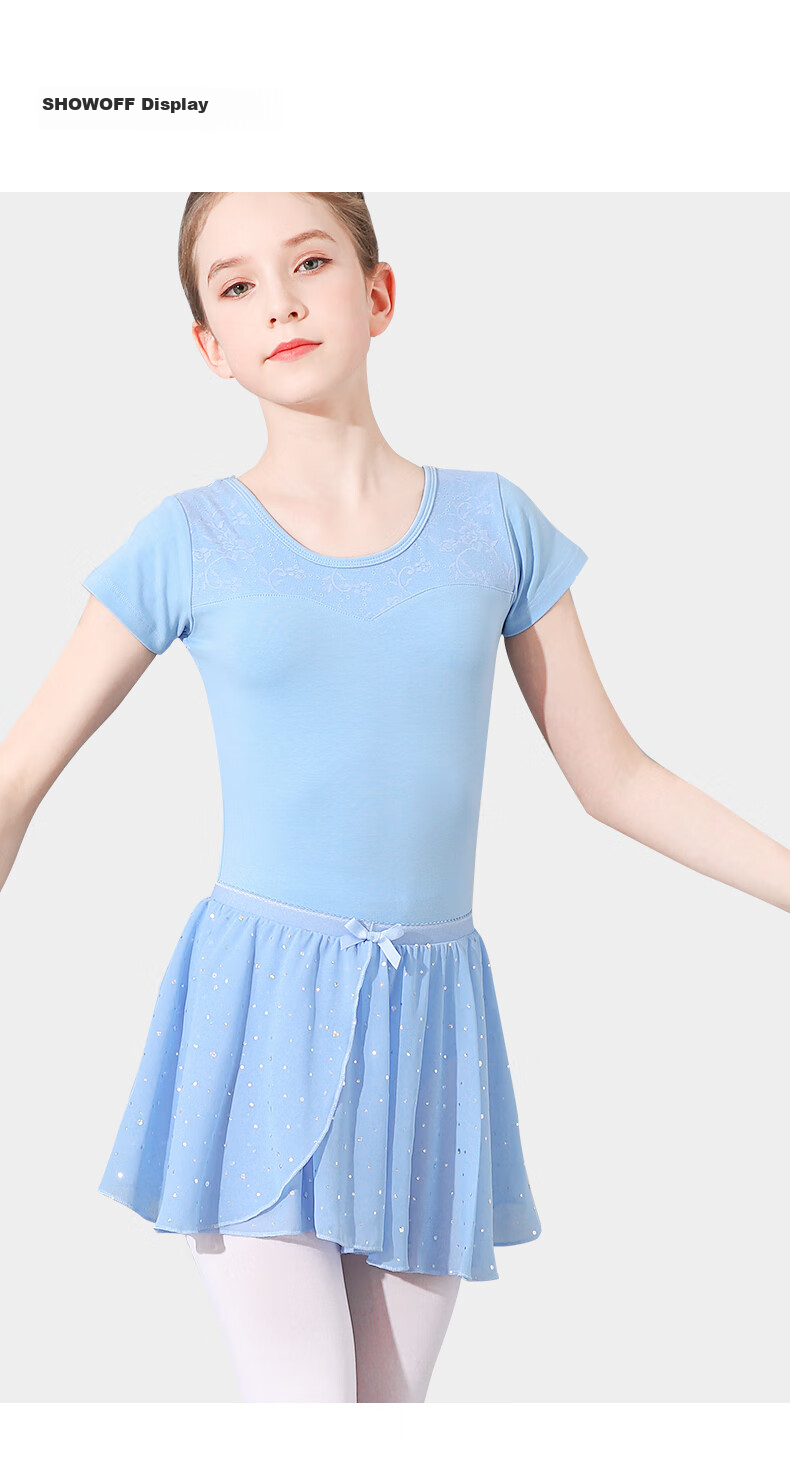 Zhiyouban Children's Short Sleeve Dancewear Ballet Practice Dress Girls Professional Art Exam Gymnastics Tulle Skirt Half Skirt 12