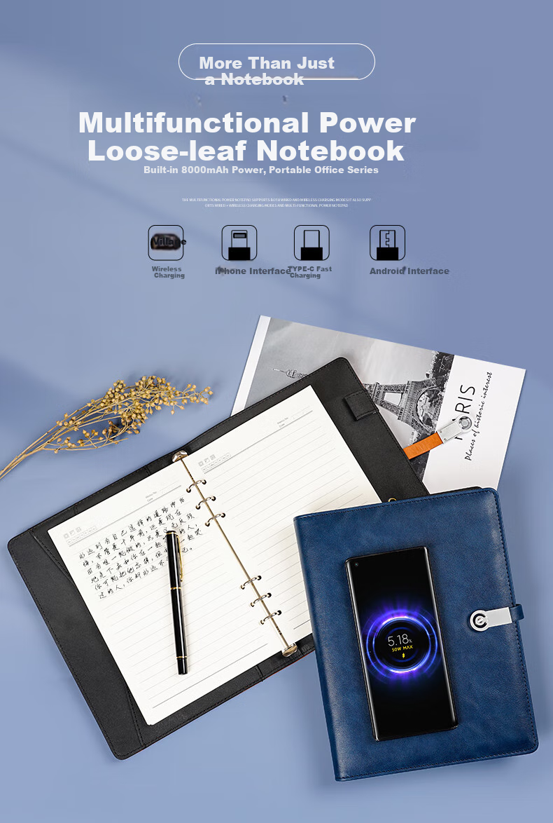 Weimei A5 Loose-Leaf Notebook with Built-In Multifunctional Power Bank, Wired Charging, Customizable Logo, Thickened Journal, Replaceable Pages, High-End Business Gift, Teacher's Day Gift for Teachers, Notebook 1