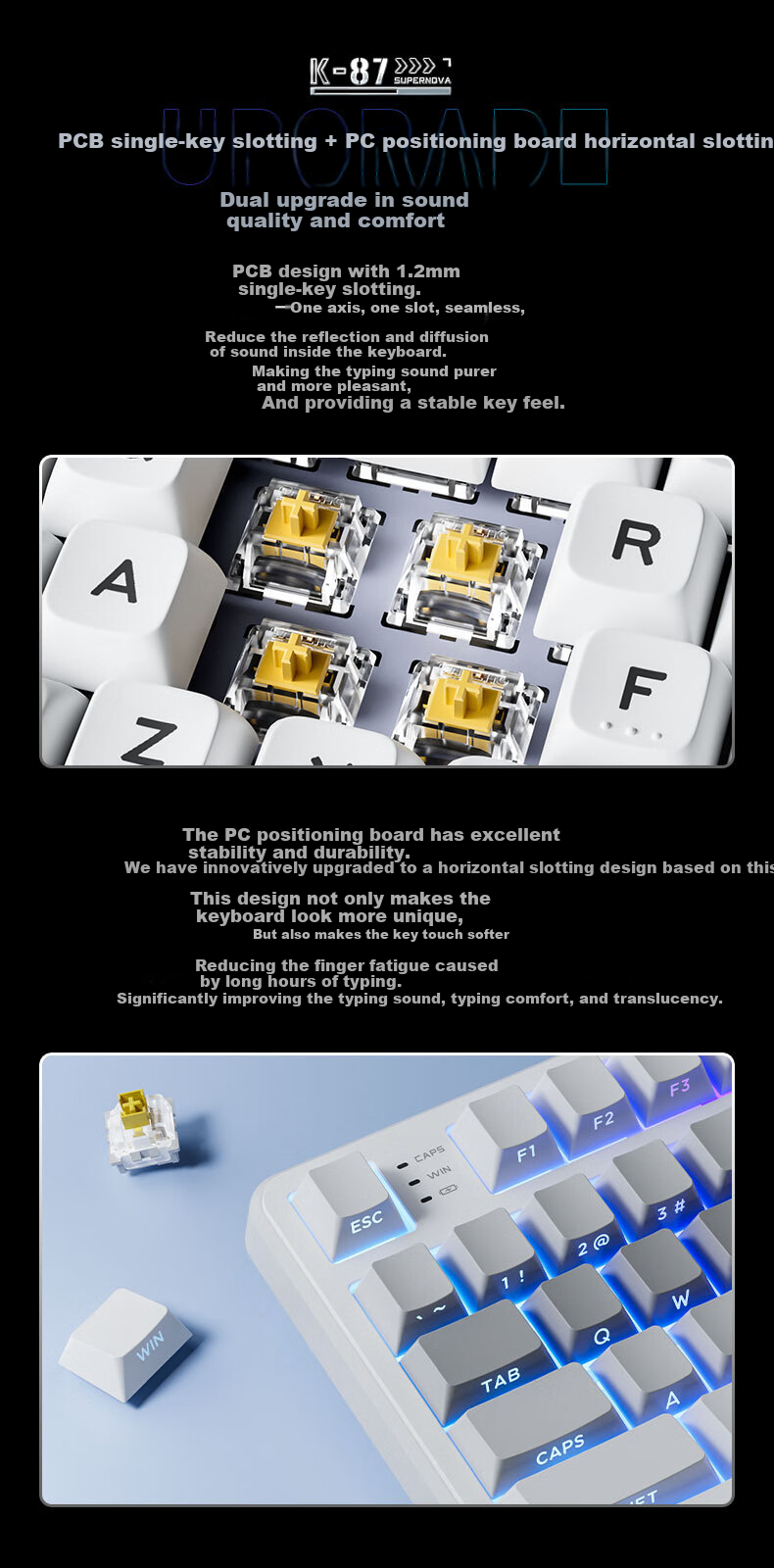 INPHIC K87PRO Wireless Mechanical Keyboard Wired 87-Key Bluetooth Tri-Mode Gasket Custom Full-Filled Side-Engraved HIFI Gaming Esports Office Silver 8