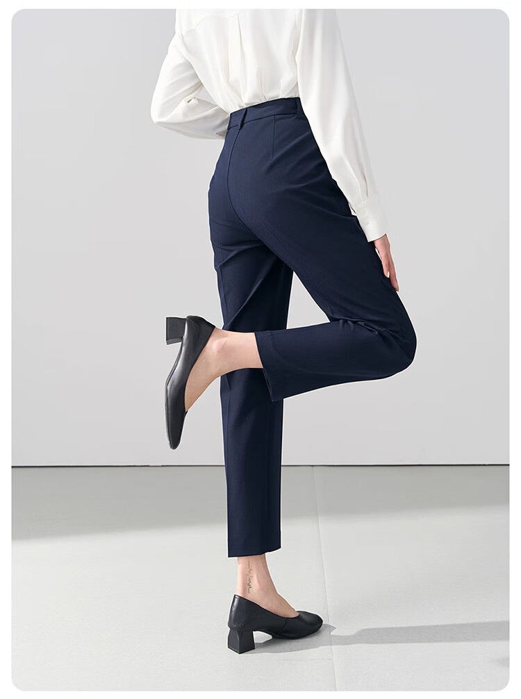 Bodexiaojie Navy Blue Suit Pants for Women, Professional Formal Wear, Interview Straight-Leg Trousers, Petite Cigarette Pants 24