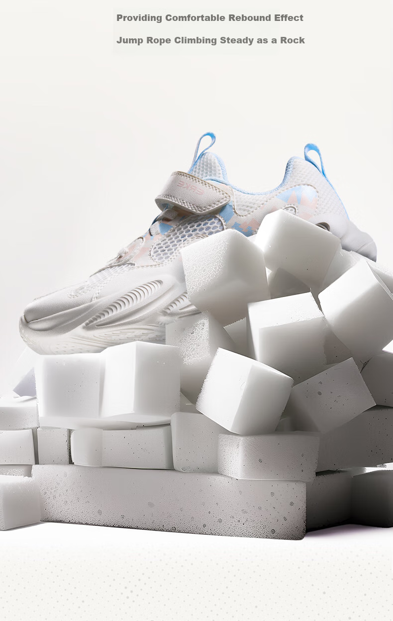 ERKE Children's Shoes, Boys And Girls Big Kids Sports Shoes, Children's Summer Breathable Running Shoes, Micro-Crystal White/light Oxygen Blue, Size 36 22