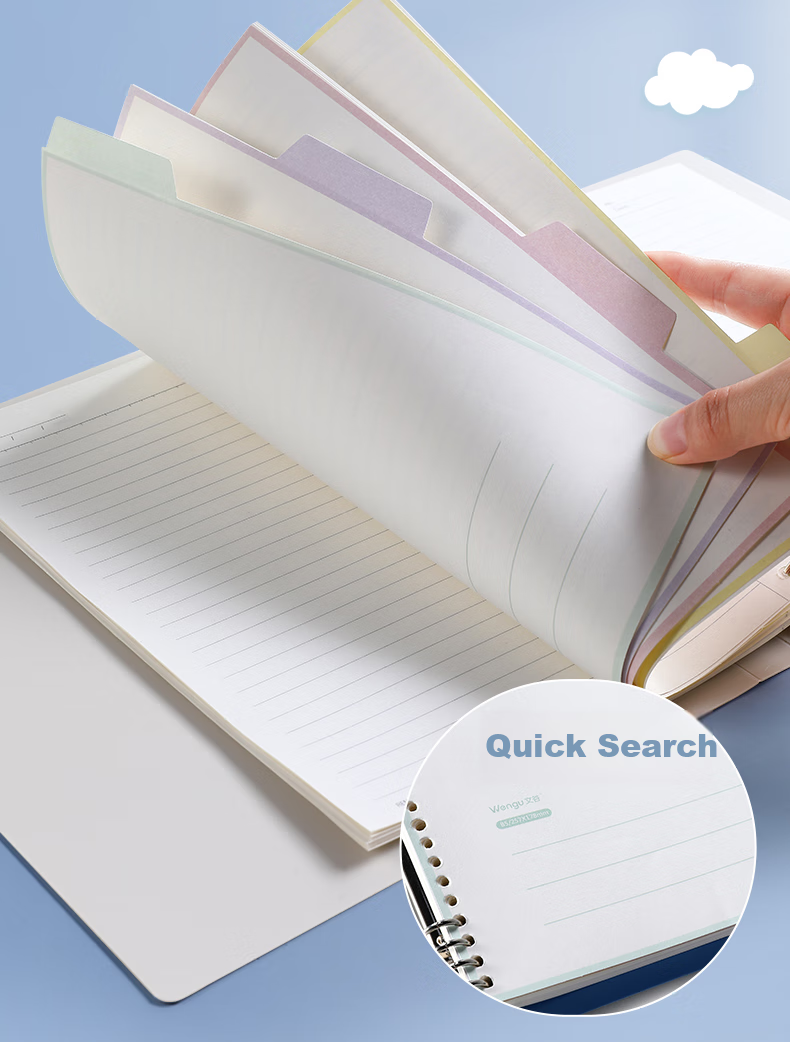Wengu A5/60 Sheets Detachable Non-Slip Iron Clip Loose-Leaf Notebook, 20 Holes, High-Quality, Minimalist Design, Horizontal Lines, Large Capacity, for Students And Postgraduate Exam Preparation, BI010A5 Pink 9