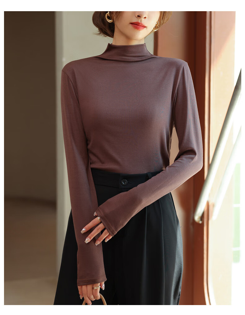 LangSha Modal Base Layer Women's Autumn New Half Turtleneck Top Elastic Slim Fit Long Sleeve T-Shirt 23