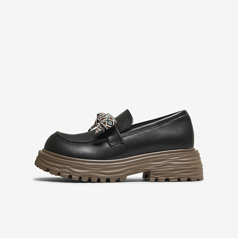 TATA New Thick-Soled Bow Lady Loafers Comfortable Versatile Black 36