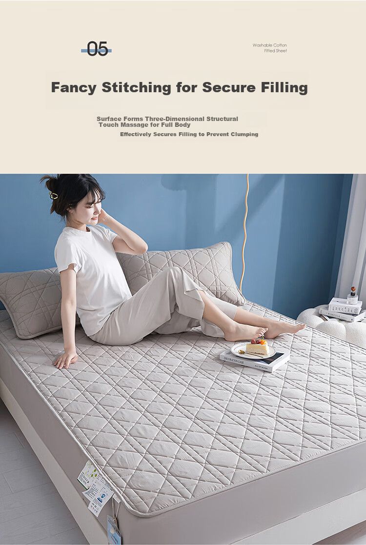 Wuyinliangpin Pure Cotton Quilted Mattress Cover, Single Piece Protective Cover for Bedding, All-Inclusive Dust-Proof Cover, 180x200cm 12