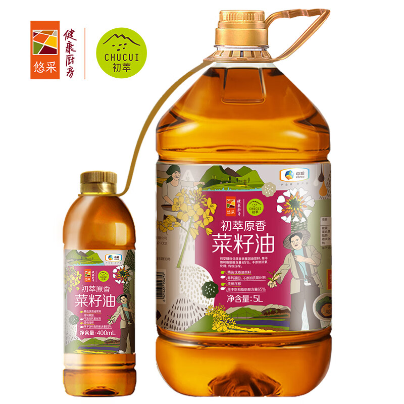 初萃【保真菜籽油】中粮原香菜籽油5L+400mL 低芥酸 非转基因食用油