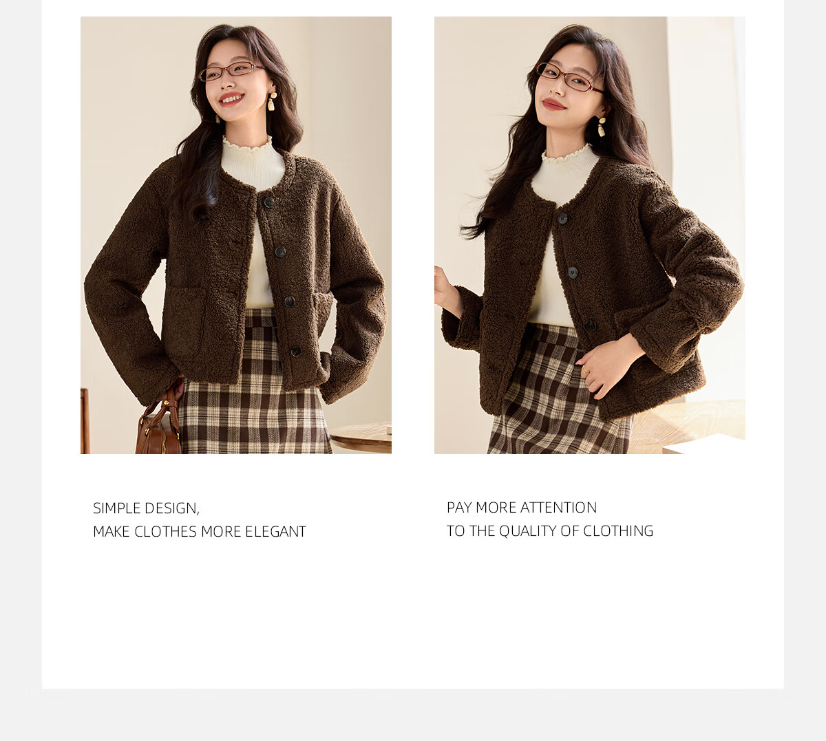 PinCai Women's Short Coat Lamb Wool Thickened Small Fragrance Style Petite High-End Short Jacket P144F6002 4
