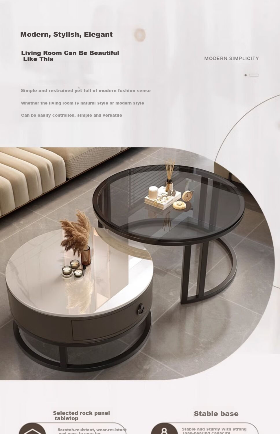 Gupujia Rock Slab Coffee Table, Living Room Modern Minimalist Light Luxury, Small Apartment Reception Tea Table, Sofa Glass Side Table, Balcony Small Corner Table 1
