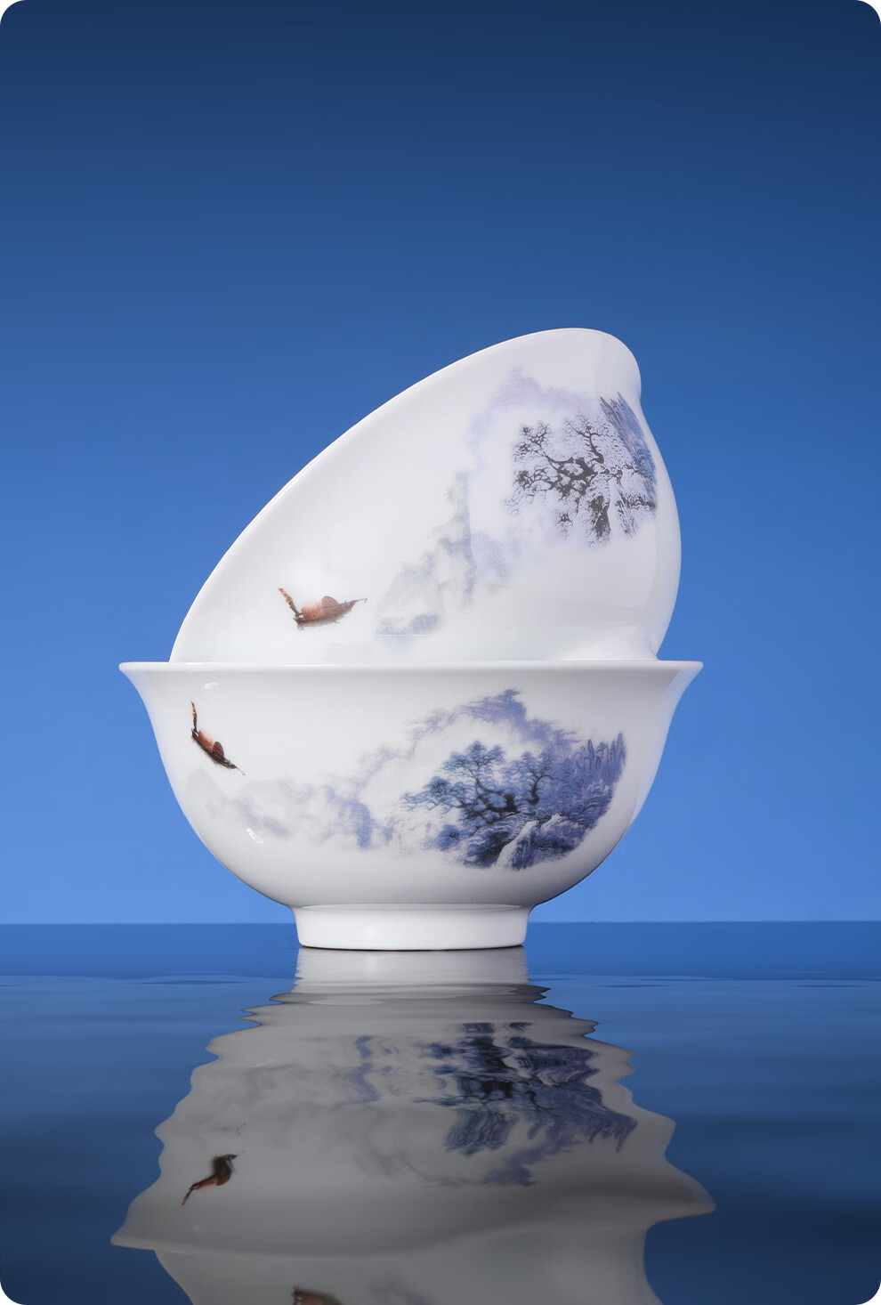 Jdz Ceramic Tableware Set, Chinese-Style Distant Mountain Design, White Porcelain Bowls And Plates Set, High-Quality Housewarming And Wedding Gift Box 6