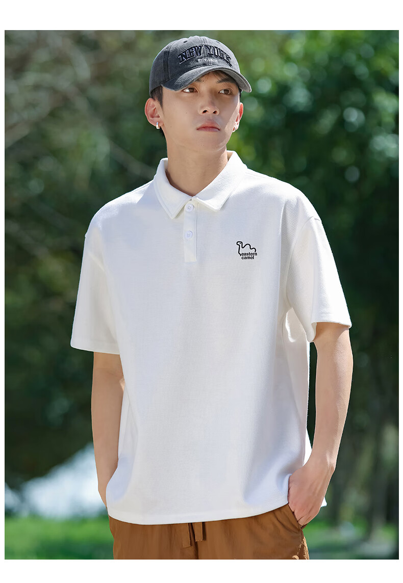 EASTERN CAMEL Short-Sleeve Polo Shirt for Men, Summer Heavyweight Breathable Solid Color Sports Collared Outdoor T-Shirt Top, Black, XL 23