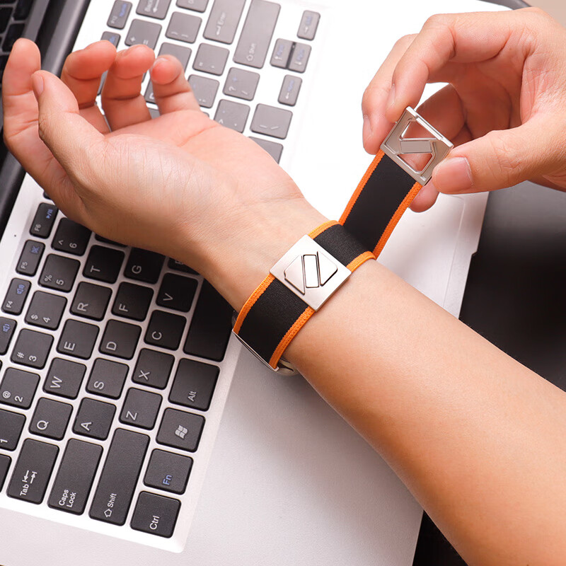 MSSM Compatible Apple Watch Band for Apple Watch S12/11/10/S9/SE3/Ultra4/3, Nylon Magnetic Buckle Strap - Black with Orange, Size 38-42